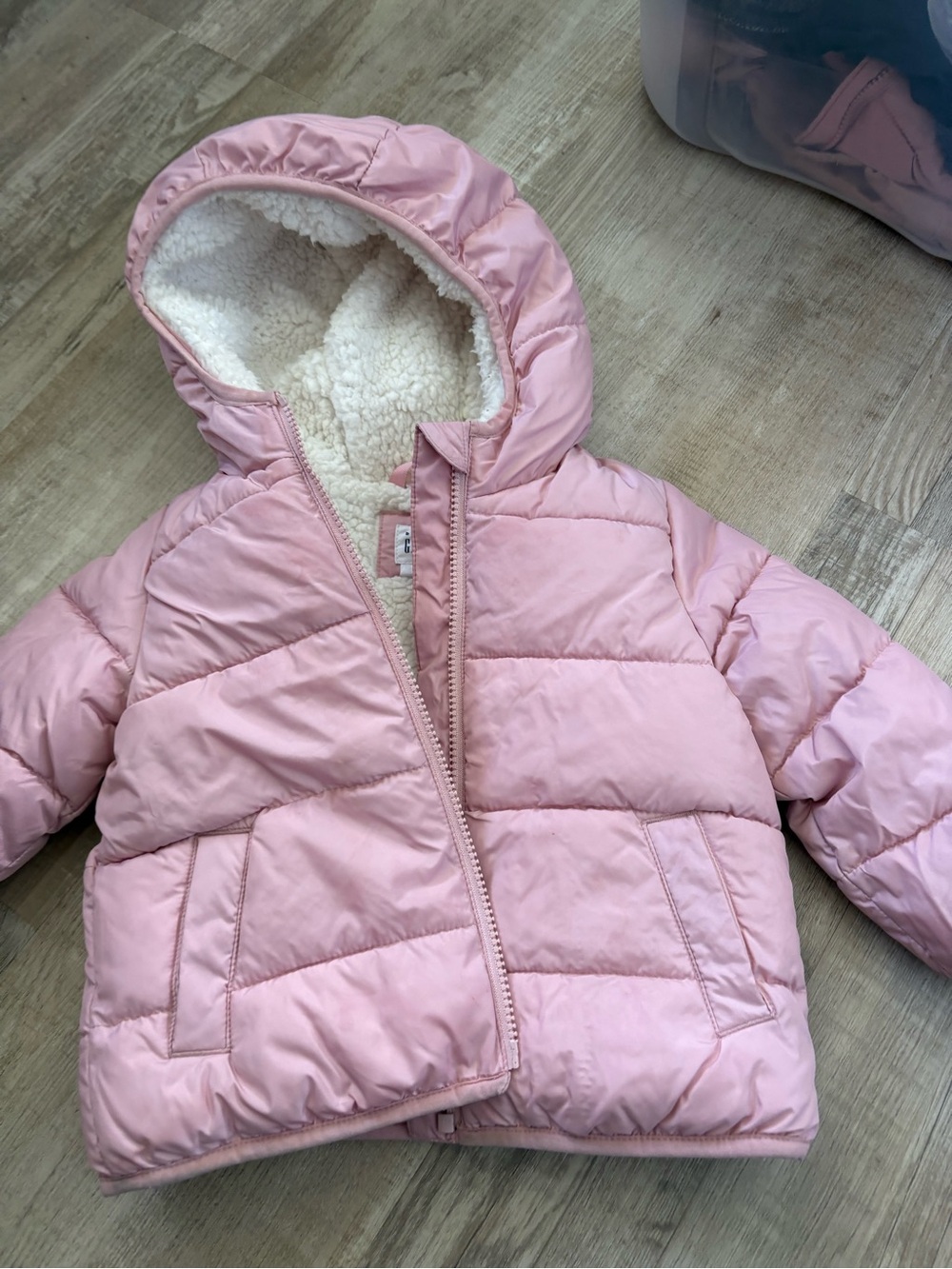 GAP Light Pink Quilted Puffer Jacket with Sherpa Hood